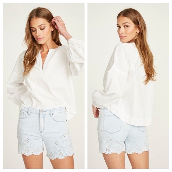 DRIFTWOOD Pants - DRIFTWOOD Light Wash Embroidered Eyelet Jean Shorts - Size 27